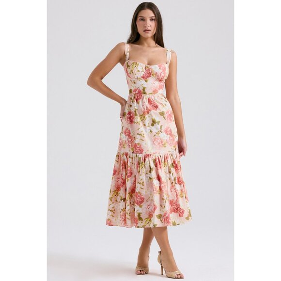 House of CB Pink and Green Floral Midi Dress - Picture 1 of 10